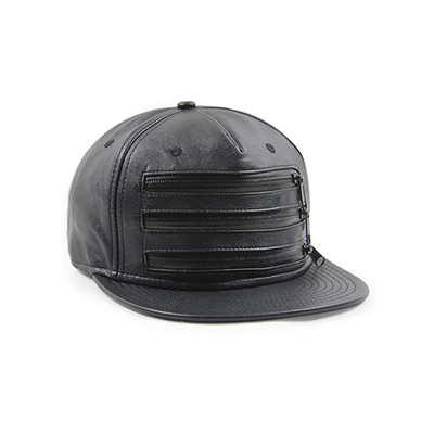 Stylish Cool Zipper Black Leather Snapback