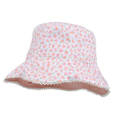 Adjustable Floral Children Bucket Hat with Cotton Lace 