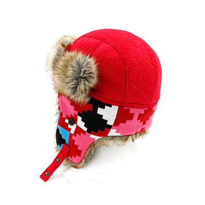 Red Knitted Womens Bomber Hat