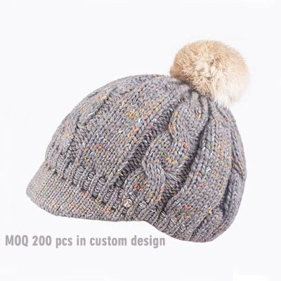 Peaked Beanie with Pom Pom